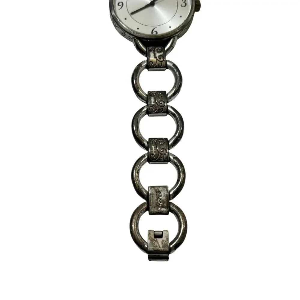 Brighton Watch York Women Silver Tone Link Bracelet w/White Dial Heart READ
